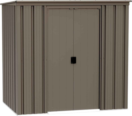 Cover It 6' x 4' Galvanized Steel Outdoor Storage Shed with Pent Roof and Lockable Sliding Doors, Weather-Resistant Steel Storage Shed for Backyards, Tan