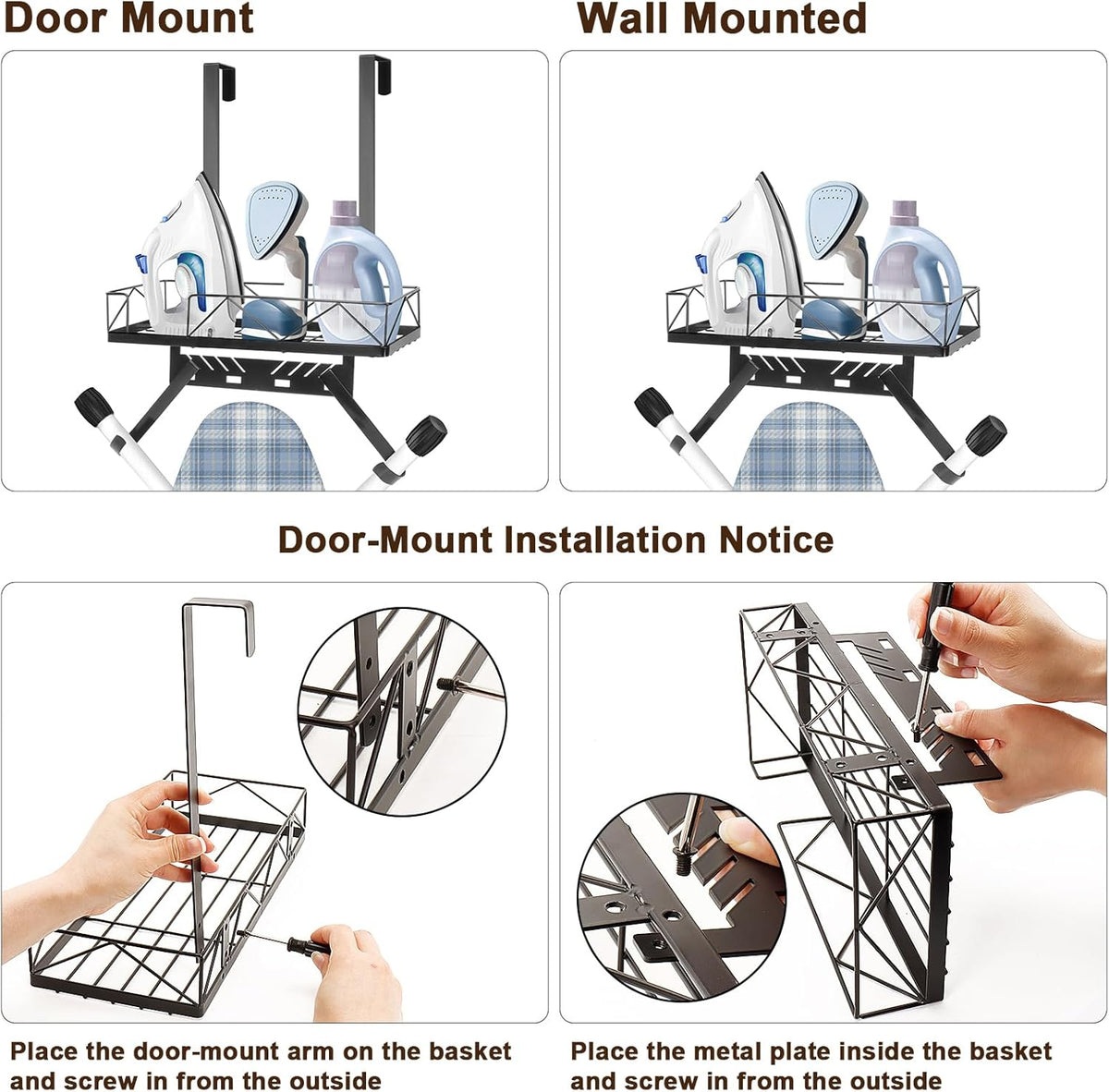Metal Ironing Board Storage Shelf with Adjustable Hooks - Field & Nook