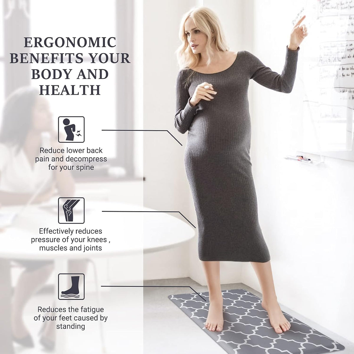 WISELIFE Kitchen Mats and Rugs Cushioned Anti-Fatigue, 17.3"x 28", Grey | Non Slip Heavy Duty PVC, Beveled Edge, Waterproof Ergonomic Comfort Mat for Kitchen, Floor, Sink, Laundry, Office