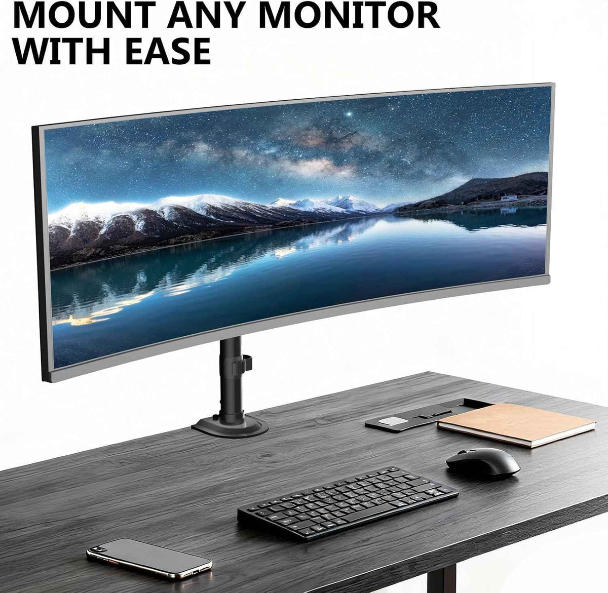 WALI Heavy Duty Single Monitor Arm Desk Mount for 13-49 Inch Screens, Ultrawide Monitor Stand with Full Motion Tilt, Swivel, Rotation, Holds up to 44 lbs, C-Clamp Mount for VESA 75/100mm,(M001S)