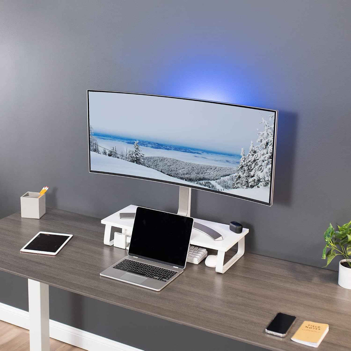 VIVO 24 inch Monitor Stand, Wood & Steel Desktop Riser, Screen, Keyboard, Laptop, Small TV Ergonomic Desk and Tabletop Organizer, White, STAND-V000D-W