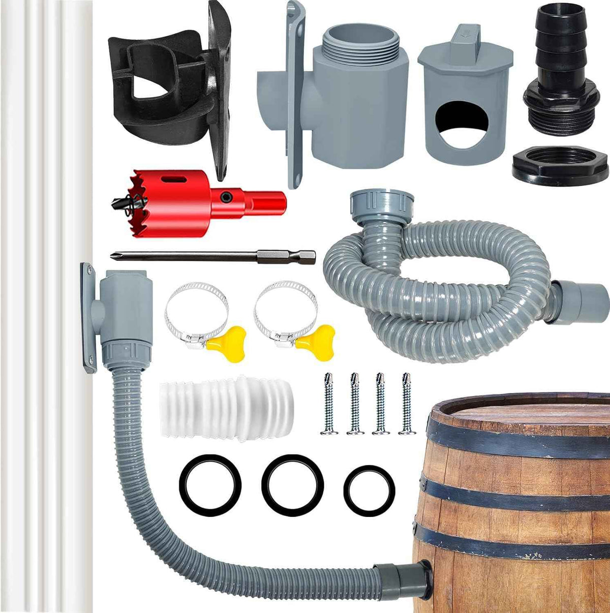Rain Barrel Diverter Kit, Rainwater Collection System with Adjustable Valve and Hose, Rain Water Diverter for Downspout, Downspout Diverter Fits for Standard Downspouts