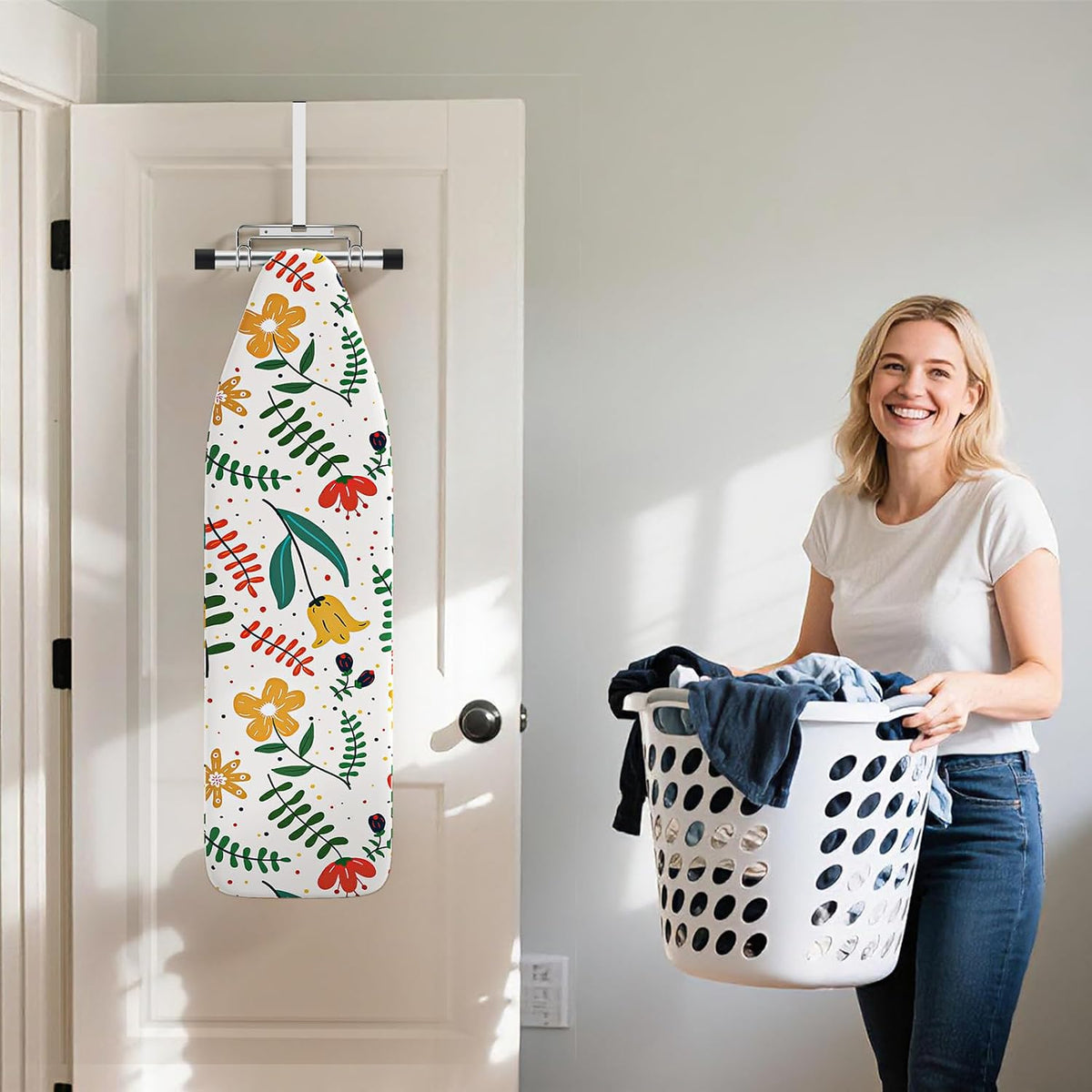 Removable-Hook Metal Ironing Board Holder – Silver - Field & Nook