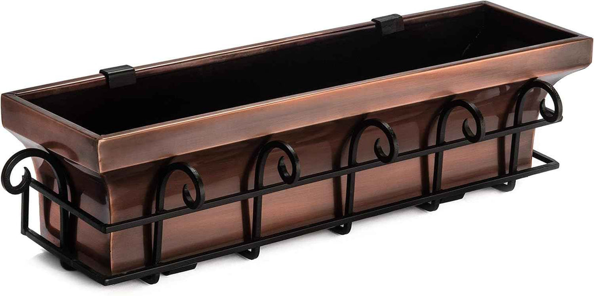 H Potter Window Planter Box Flower Outdoor Copper Plant Container for Windows Attach to House Deck Balcony Long Rectangular Shape 30 inch