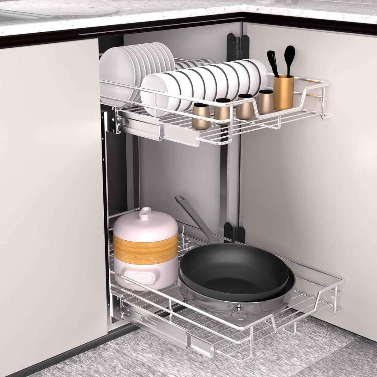 EZKAZA 2-Tier Pull Out Cabinet Organizer, 9.5"W x 21"D