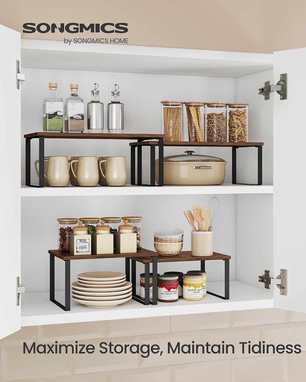SONGMICS Cabinet Organizer Shelf – Set of 2 Kitchen Counter Shelves - Field & Nook