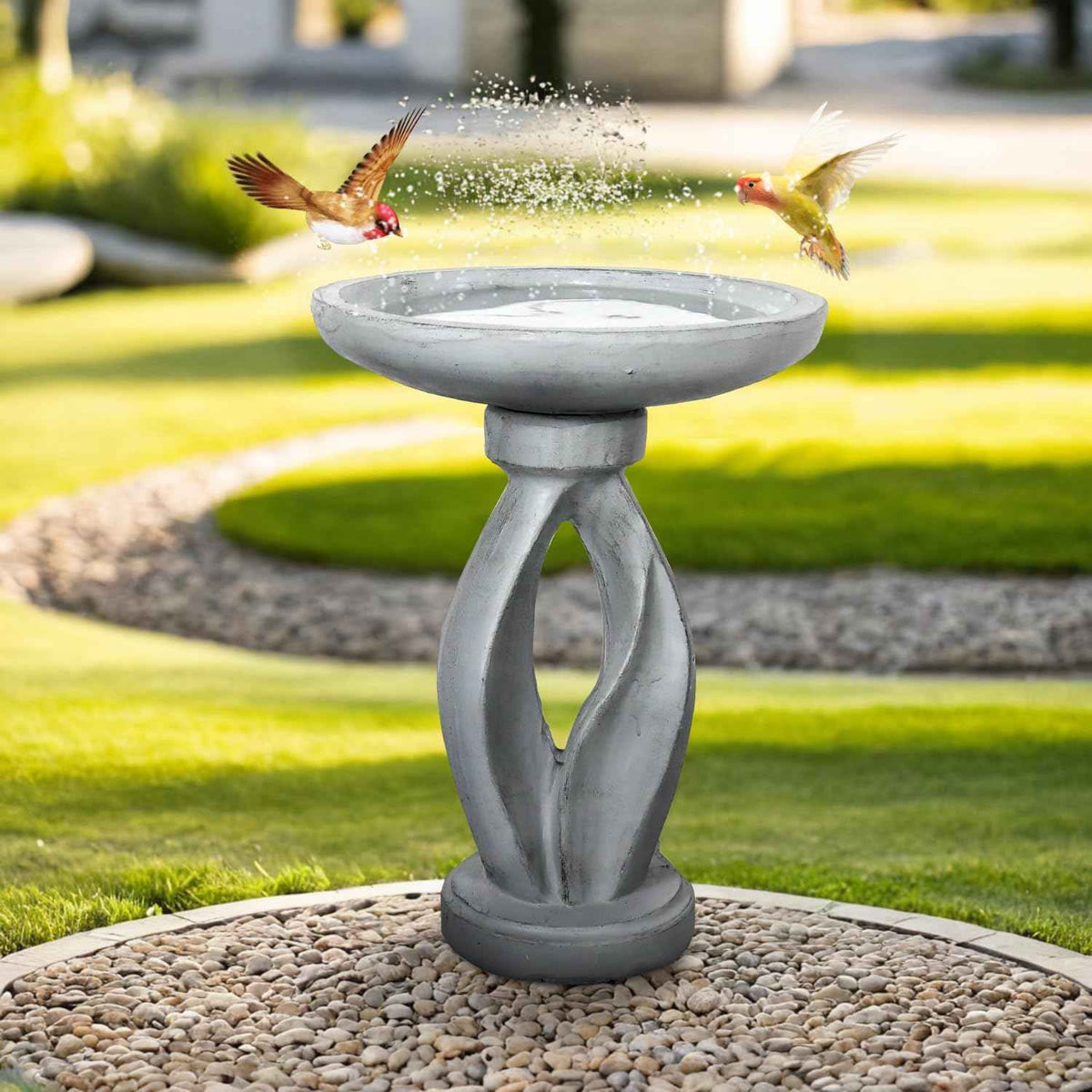 SunJet 21.8inch High Concrete Bird Bath, Freestanding Birdbaths & Birdfeeder - Stylish Outdoor Bird Baths Feeding Bowl for Outdoors Garden Patio Yard Lawn Decor