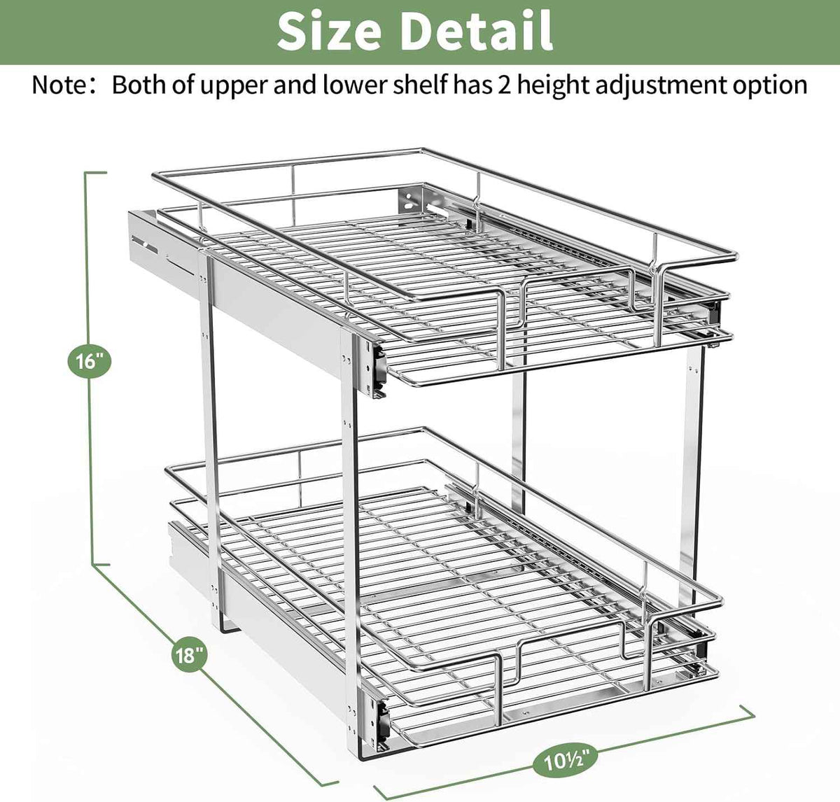 ROOMTEC 2 Tier Pull Out Cabinet Organizer, 11" W x 18" D