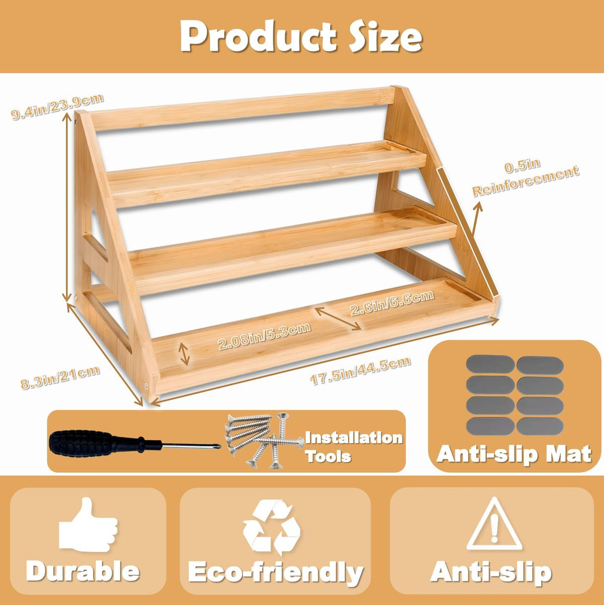 17.5-Inch Bamboo Tiered Spice Rack Organizer - Field & Nook