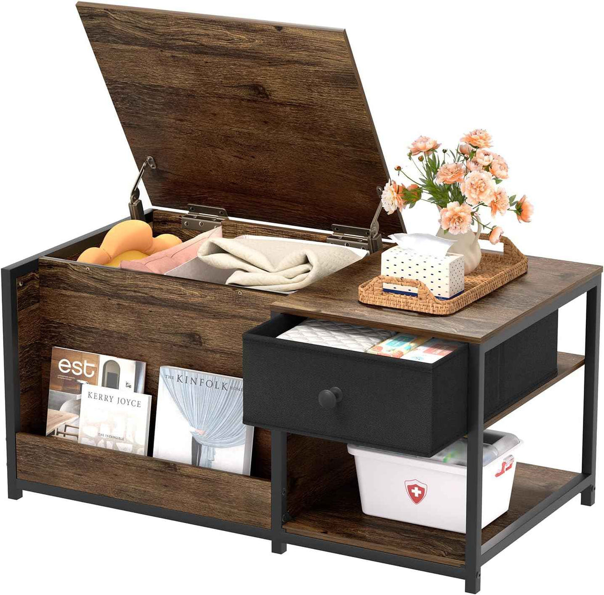 SINPAID Coffee Table with Hidden Storage, Walnut