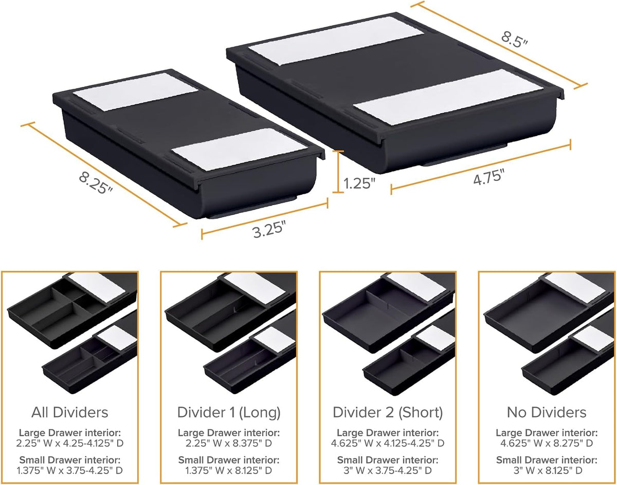 Bostitch Konnect Under Desk Drawer, Self-Adhesive Slide Out Storage Organizer with 4 Customizable Dividers, 2-Pack - Field & Nook