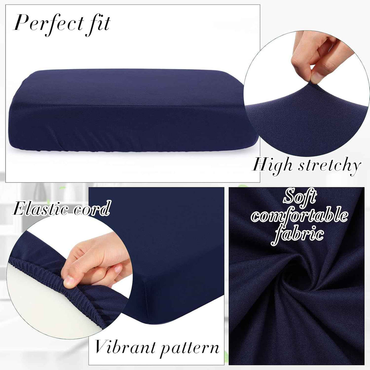Newwiee 8Pcs Patio Cushion Covers Stretch Outdoor Cushion Cover Replacement for Patio Furniture Sofa Couch Slipcovers, Soft Flexibility Washable Furniture Protector(Waterproof Pure,Navy)