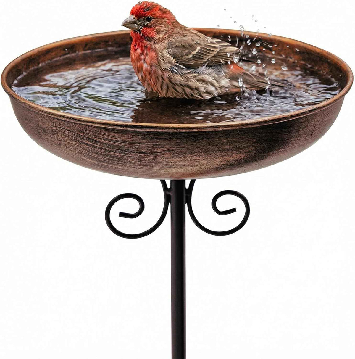 10" Small Metal Bird Bath with Stake, Outdoor Birdbath for Garden | 5-Prong Stake, Adjustable Height, Rust Resistant Finish, Easy Assembly, Shallow Bowl Design, Lawn Patio Decor