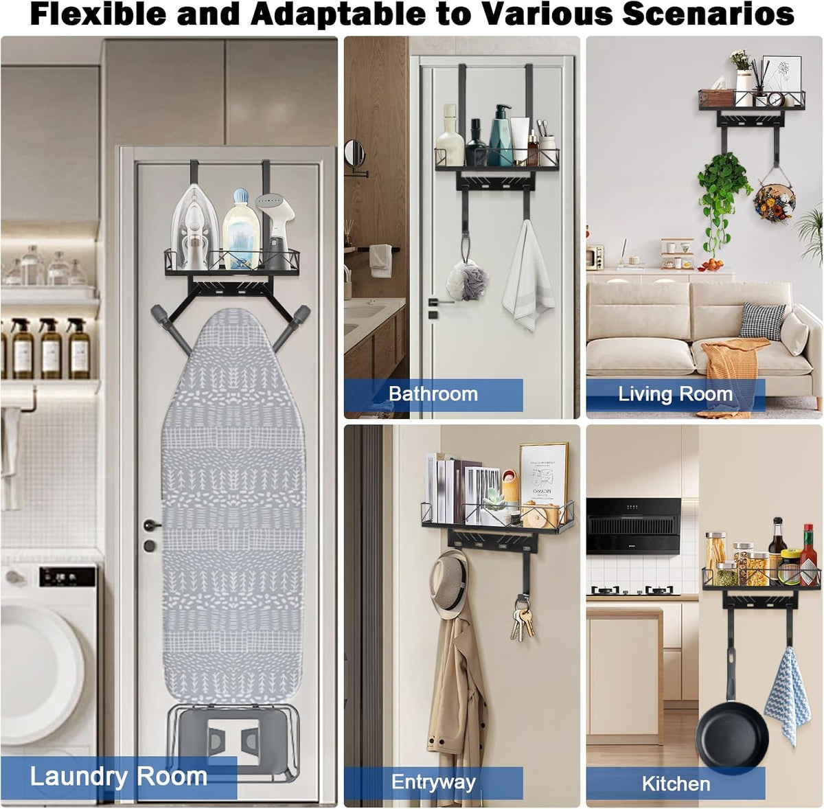 Metal Ironing Board Storage Shelf with Adjustable Hooks - Field & Nook