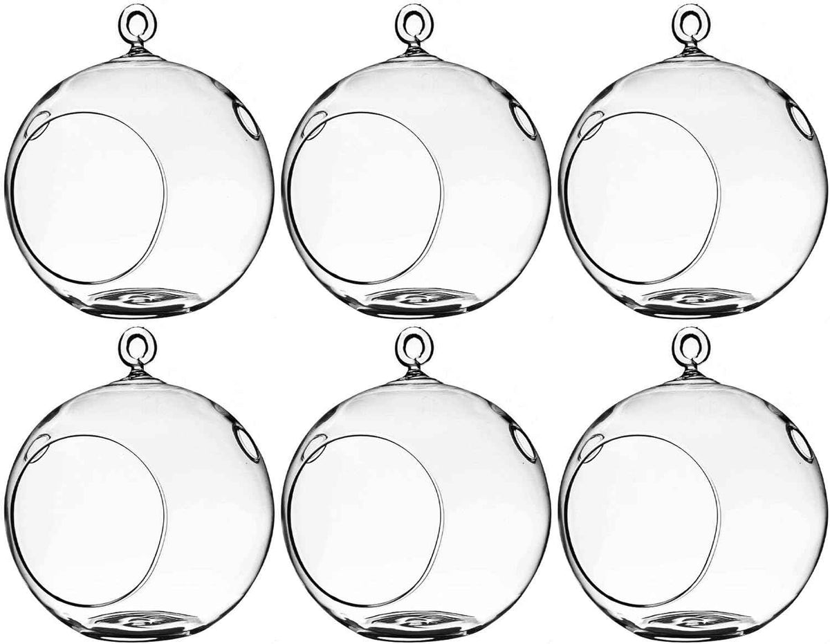 WGV Hanging Terrarium Globe, Width 5", Height 6", DIY Air Succulent Planter, Clear Glass Vase Orb with Flat Bottom, Candle Holder for Windowsill Outdoor Garden Decor, 6 Pieces Bulk