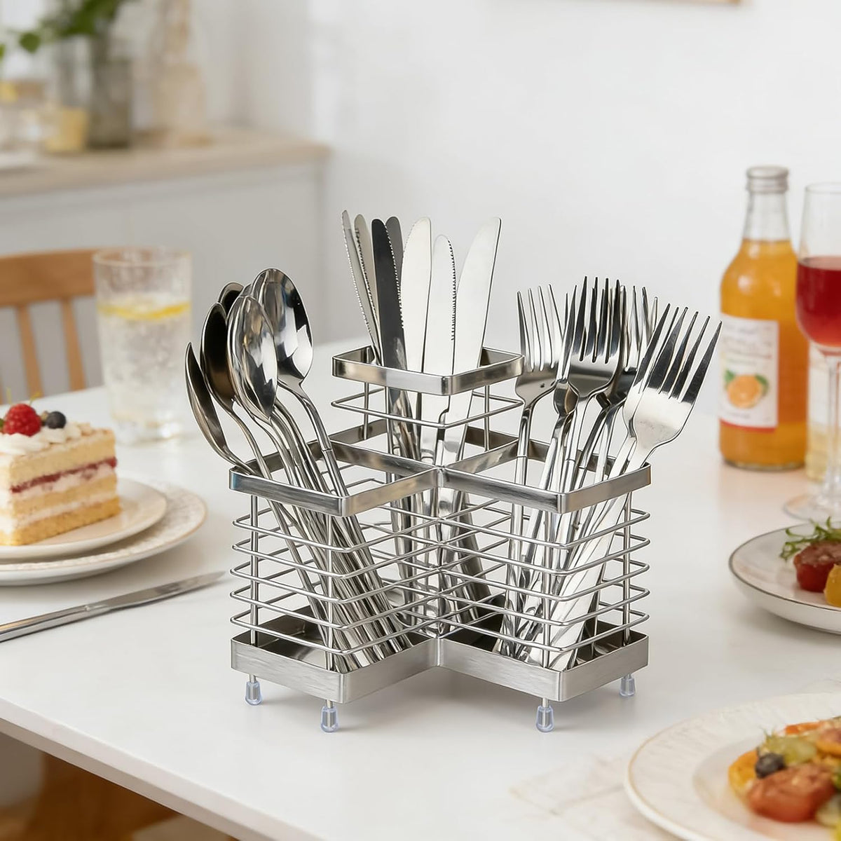 Stainless Steel Utensil Holder, 3 Compartments