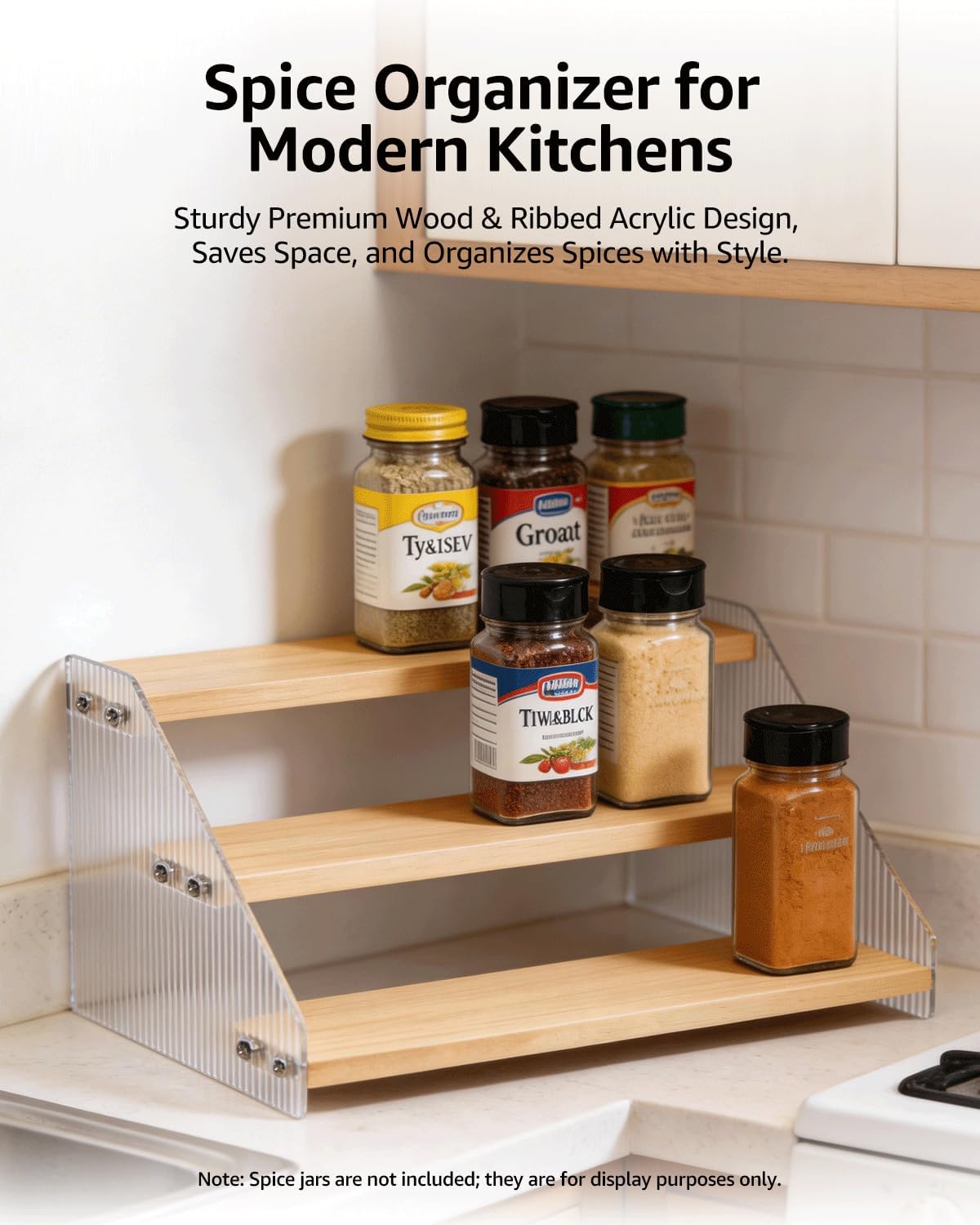 Wood & Acrylic Tiered Spice Rack Organizer - Field & Nook