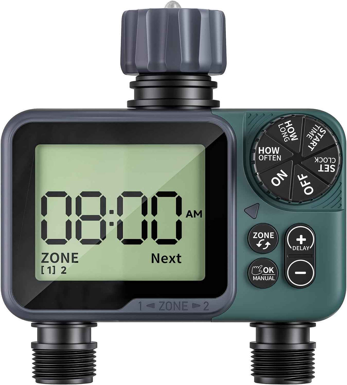 Sprinkler Timer 2 Zone & Digital Water Timer for Garden Hose, Yard, Lawn, Pool – Programmable Irrigation Controller with Rain Delay, IP55 Waterproof Auto & Manual Irrigation System
