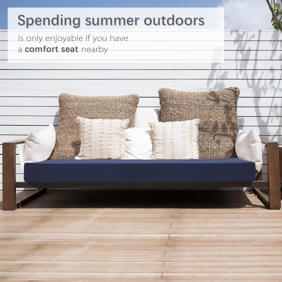 Outdoor Bench Cushion, 59 x 18 Inch, Blue | Waterproof Patio Furniture Cushions