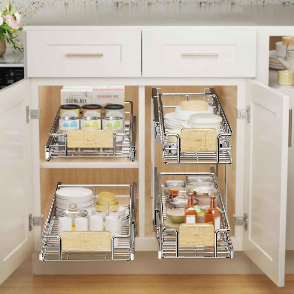 LOVMOR 2-Tier Pull-Out Cabinet Organizer, 7½" W x 21½" D