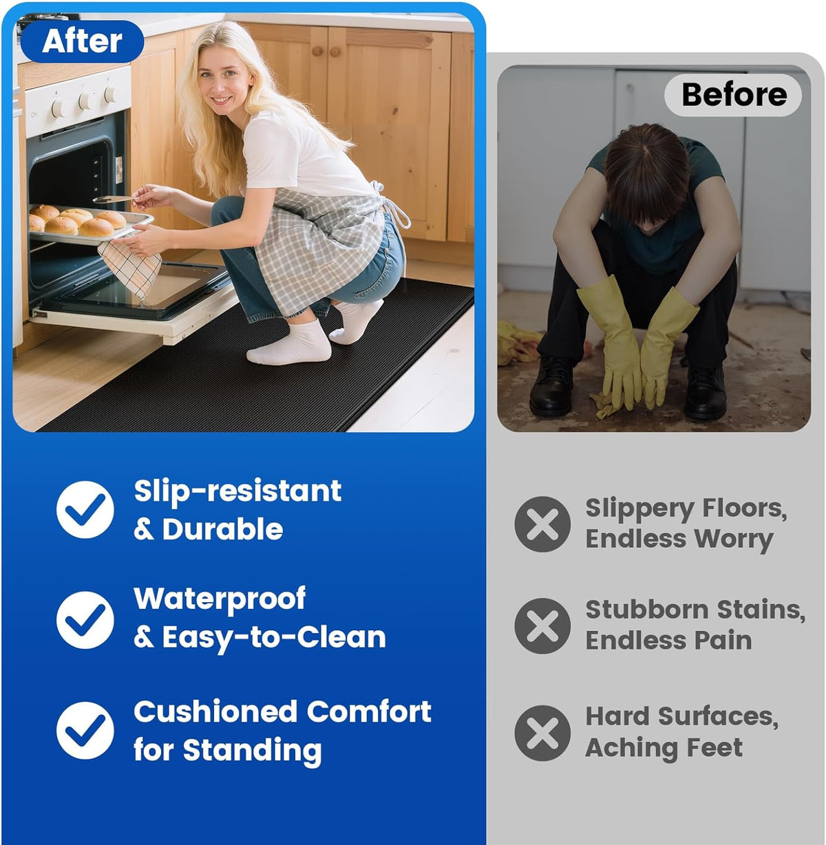 KitchenClouds Kitchen Mats for Floor,3PCS Cushioned Soft Kitchen Rugs | Non Slip Anti Fatigue Mats for Floor,Waterproof Kitchen Sink Mat,Cushioned Standing and Comfort Mats for Office,Black