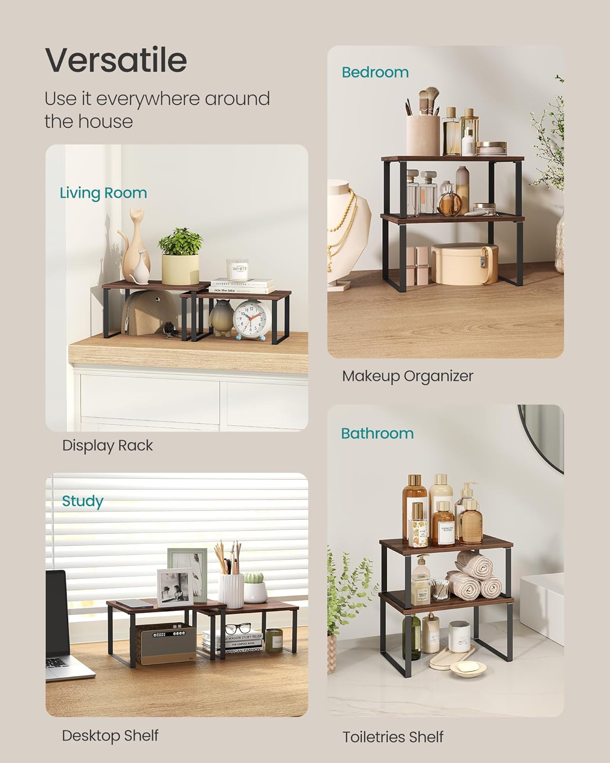 SONGMICS Cabinet Organizer Shelf – Set of 2 Kitchen Counter Shelves - Field & Nook