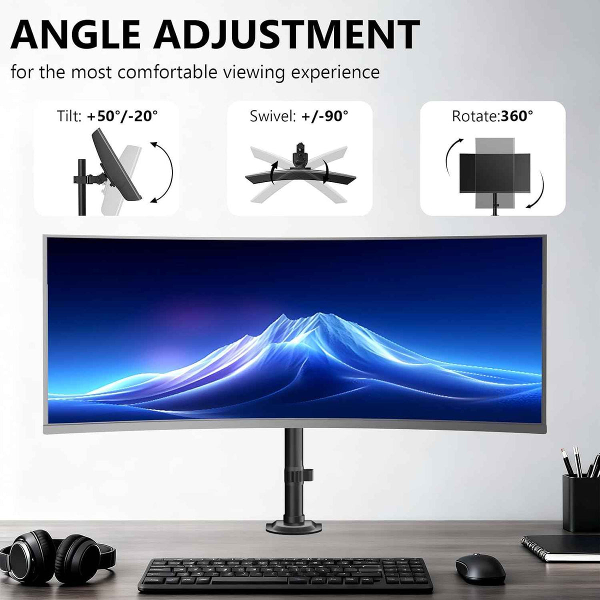 WALI Heavy Duty Single Monitor Arm Desk Mount for 13-49 Inch Screens, Ultrawide Monitor Stand with Full Motion Tilt, Swivel, Rotation, Holds up to 44 lbs, C-Clamp Mount for VESA 75/100mm,(M001S)