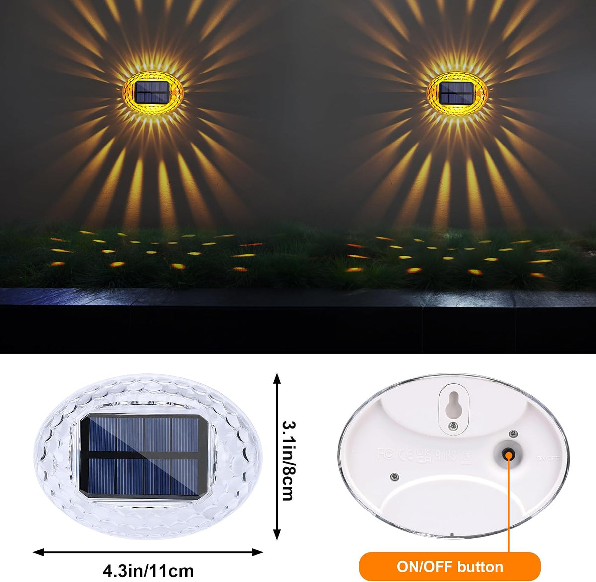 LYHOPE Solar Fence Lights Outdoor, IP65 Waterproof Solar Light for Outside, 12 Pack Deck Light for Backyard, Railing, Patio, Deck Fence, Stair Railings and Wall (Warm Yellow)