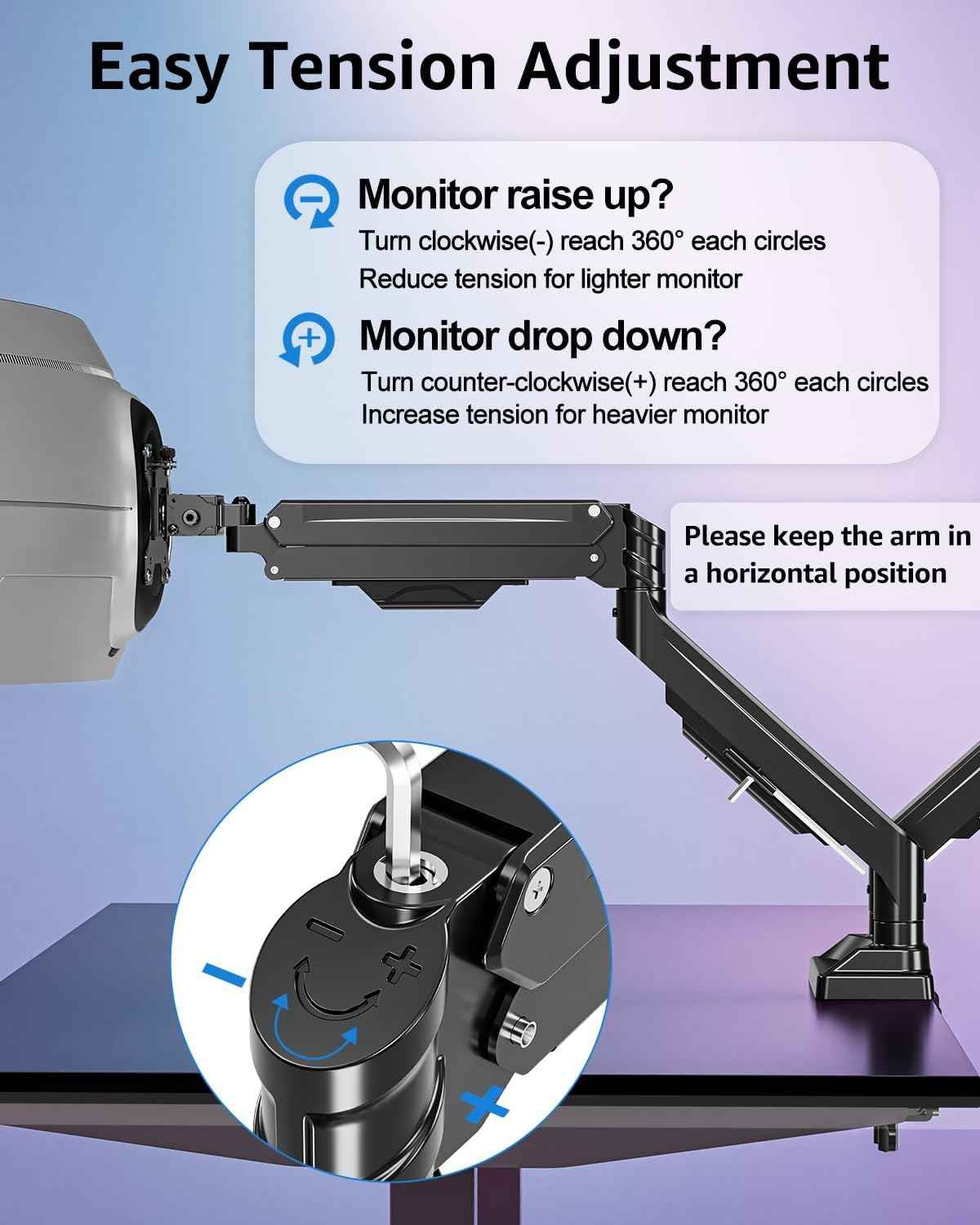 MOUNTUP Dual Monitor Stand for Max 43 inch Screens, Ultrawide Monitor Arm Height Adjustable, Heavy Duty Dual Monitor Mount, Full Motion Premium Monitors Arm, Holds 2.2 to 33 lbs, VESA Desk Mount