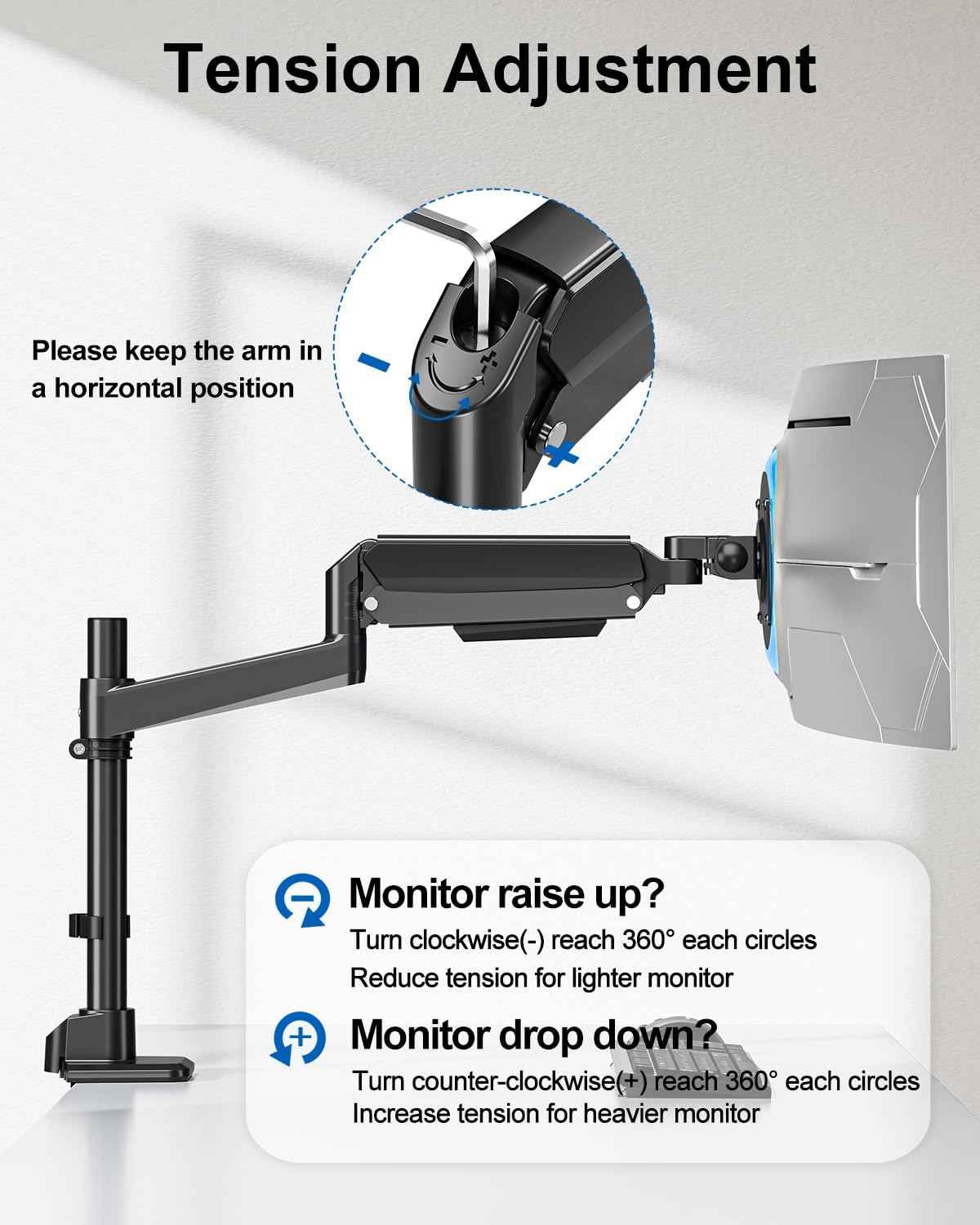 Heavy Duty Single Monitor Mount for Max 49" Ultrawide Screens | Hold 7.7 to 44 lbs, Premium Monitor Arm for Samsung Odyssey G9 and More, Adjustable Gas Spring Desk Stand, VESA Mount