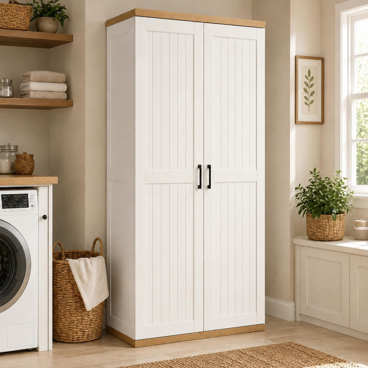 68.9-Inch Wooden Broom Closet Storage Cabinet with Doors - Field & Nook