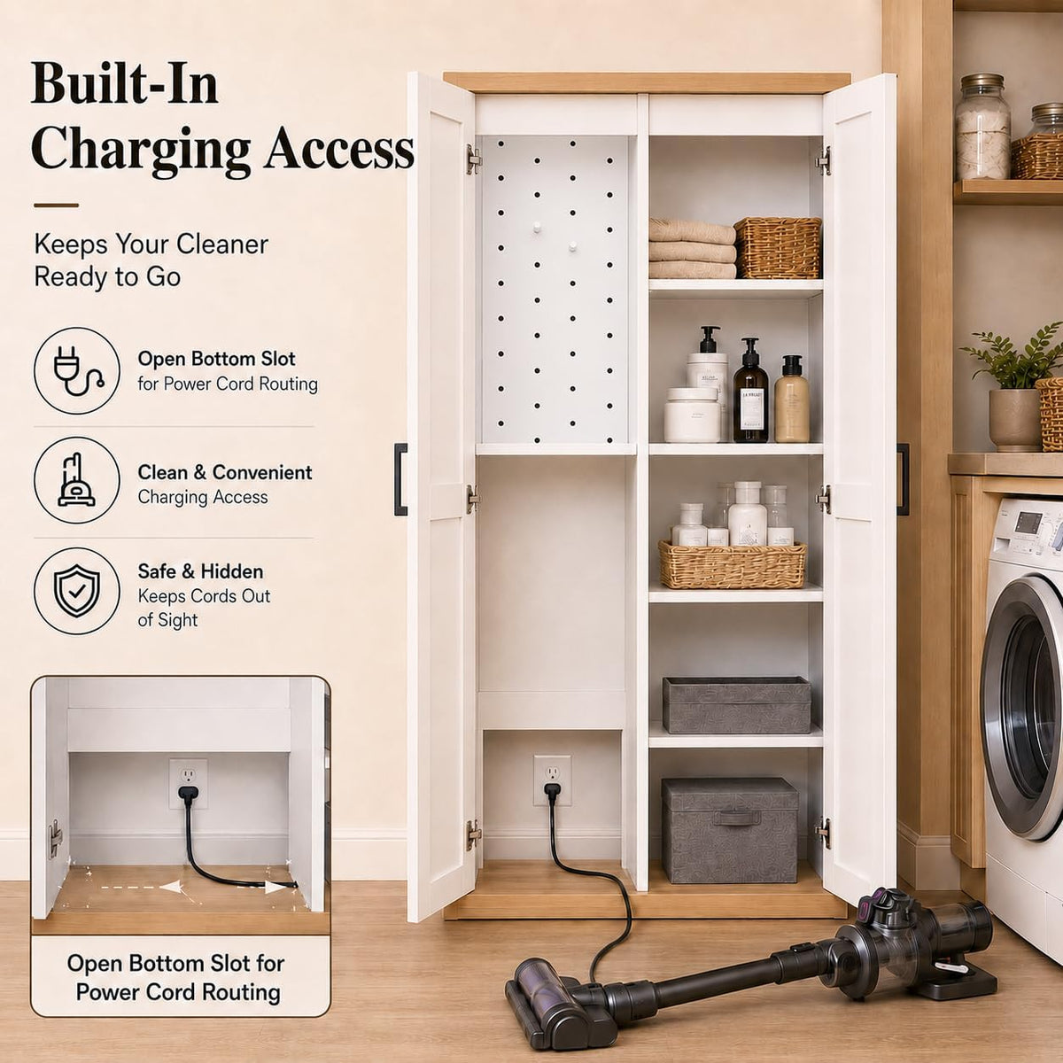 68.9-Inch Wooden Broom Closet Storage Cabinet with Doors - Field & Nook