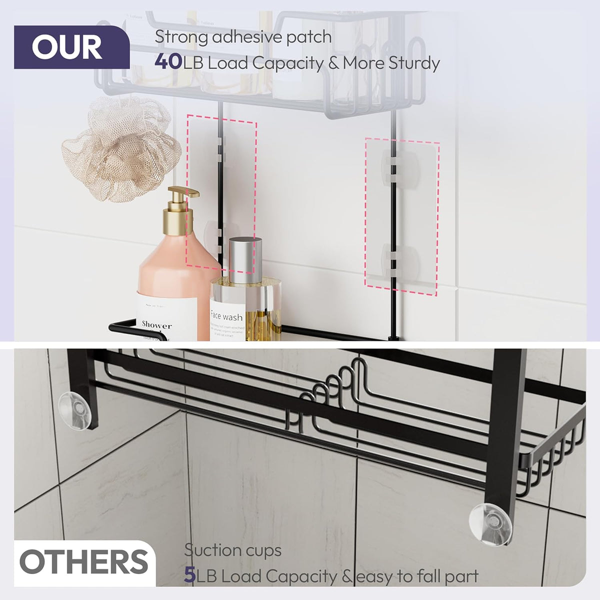 Extended Hanging Shower Organizer – 2-Tier Rustproof Caddy with Hooks
