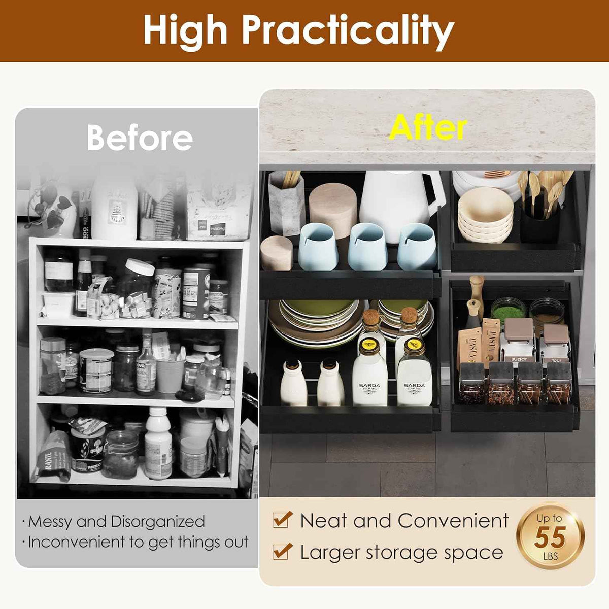 Expandable Pull-Out Cabinet Organizer, 16.5" Deep, 12.6"-20.5" W