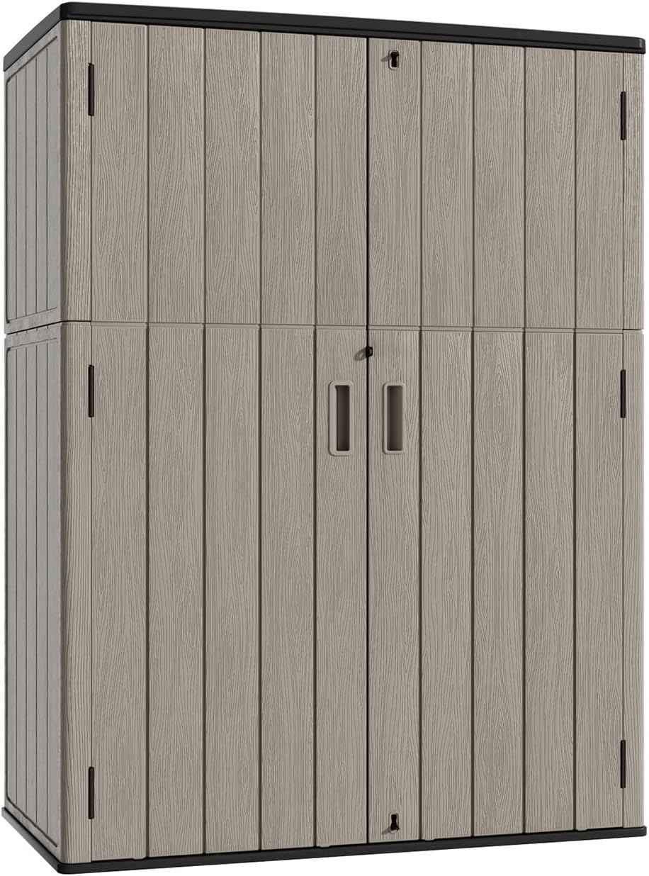 KINYING Outdoor Storage Shed,57 Cu.ft Vertical Outdoor Storage Cabinet Waterproof, Outdoor Resin Tool Shed for Patio Furniture, Garden Tools, Pool Accessories, Lawn Mower(Coffee Color)