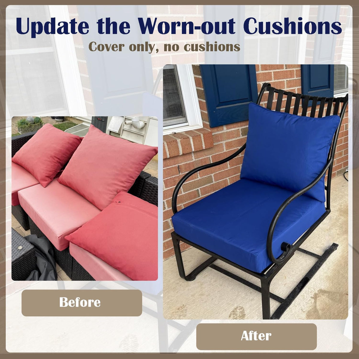 Outdoor Seat Cushion Cover Set of 4, 24 x 24 x 4 Inch, Navy | Patio Cushion Covers Replacement Waterproof Backrest and Deep Seat Cushion Covers Set for Patio Furniture
