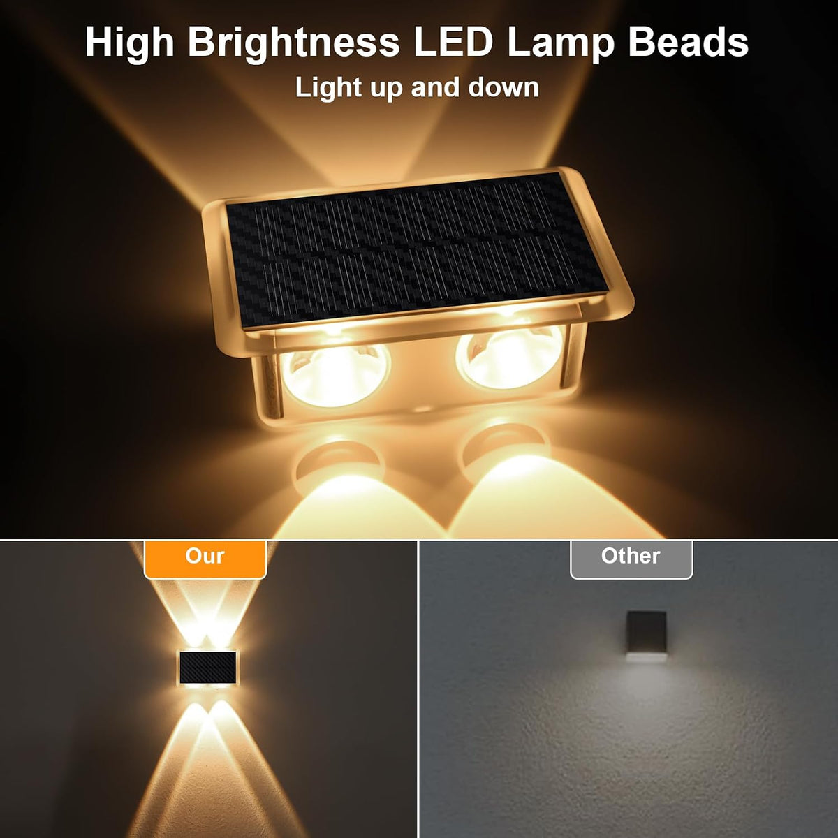 AUDLES Solar Fence Lights Outdoor, New Up Down Lighting Fence Lights Solar Powered with 3 Modes 3000K/4000K/6000K, IP65 Waterproof Solar Wall Light for Backyard Wall Pathway Deck Patio Decor - 8 Pack