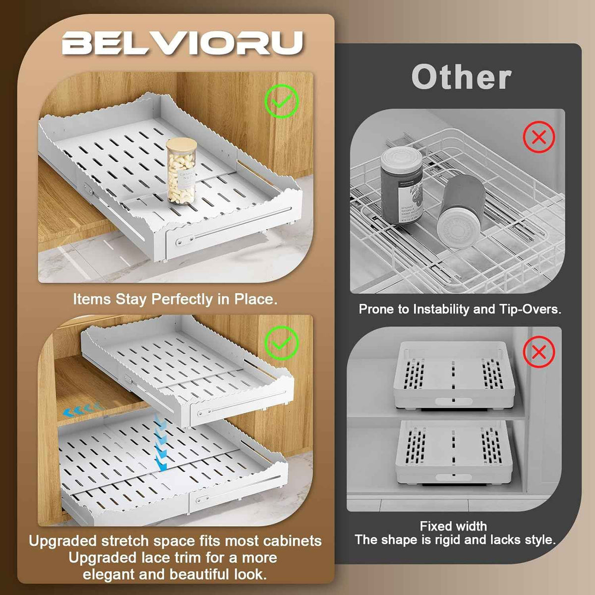Expandable Pull-Out Cabinet Organizer, 11-18" W x 13-24" D