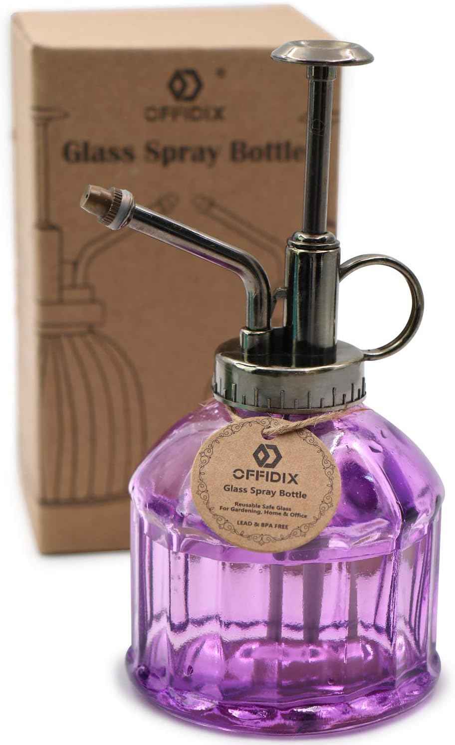 OFFIDIX Glass Watering Spray Bottle,Plant Mister watering can indoor with Bronze Plastic Top Pump, Glass Small Watering Can for Garden, Plants, Cleaning (Purple)