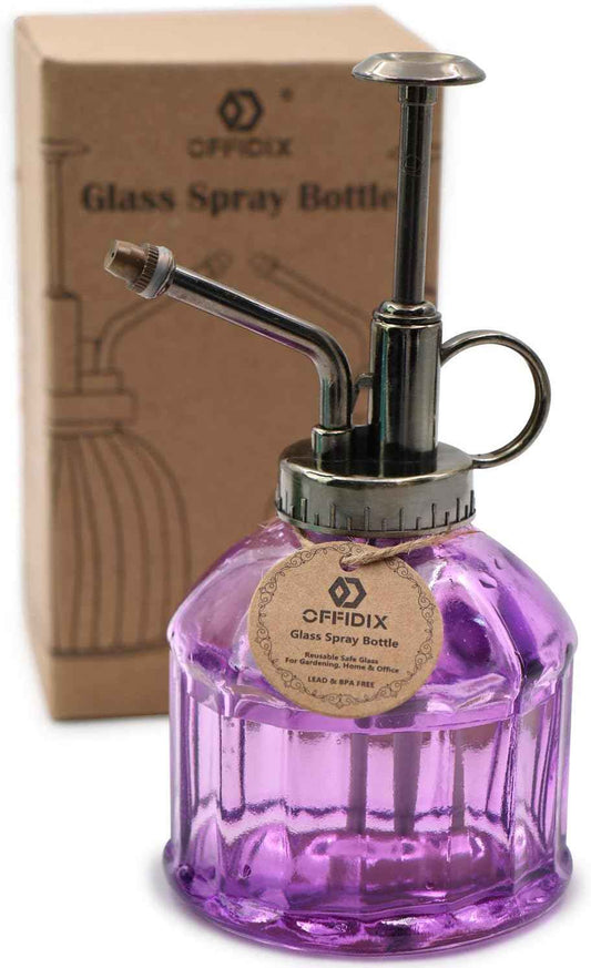 OFFIDIX Glass Watering Spray Bottle,Plant Mister watering can indoor with Bronze Plastic Top Pump, Glass Small Watering Can for Garden, Plants, Cleaning (Purple)