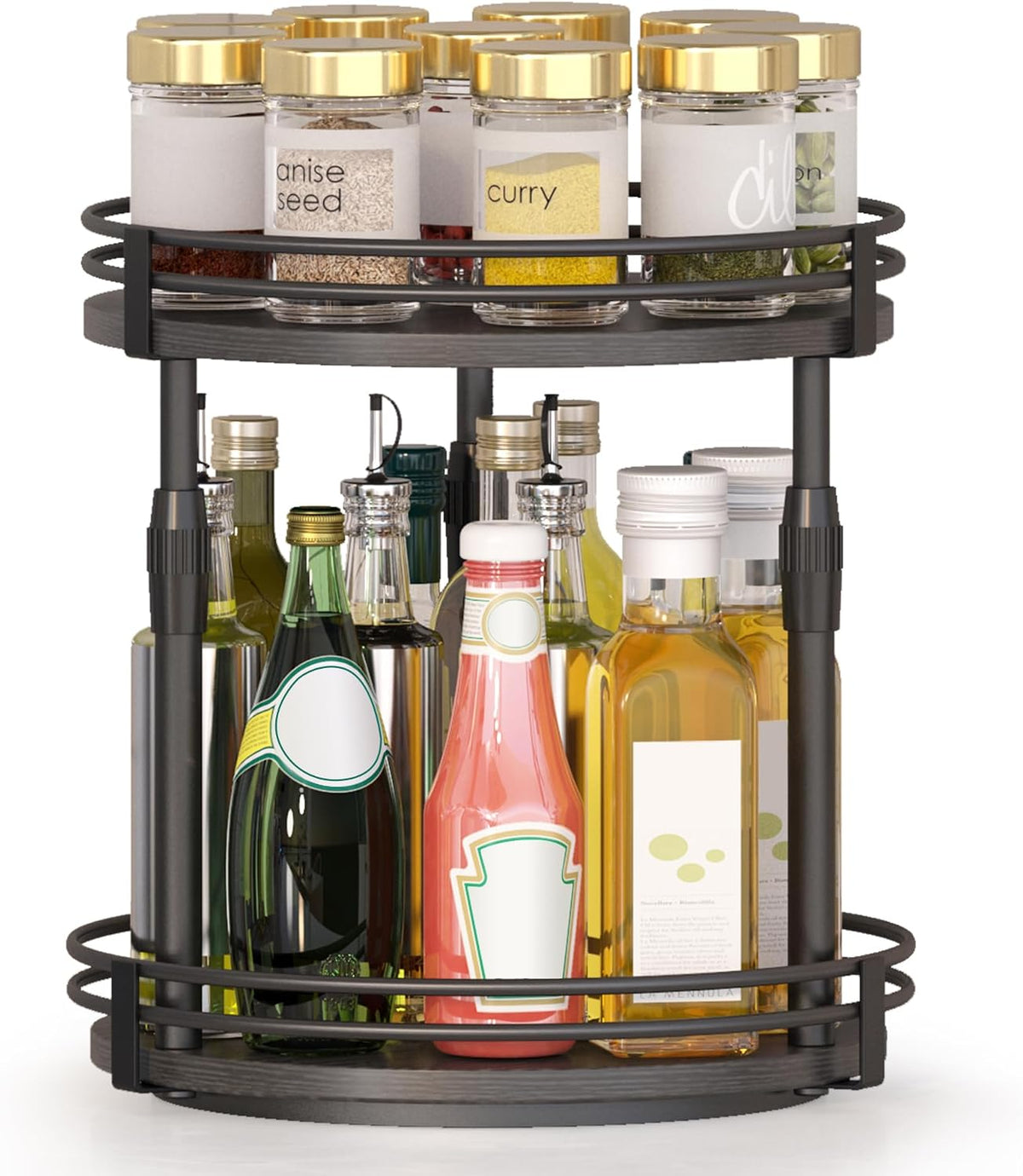 Across-Star Lazy-Susan-Organizer-Spice-Rack, Rotating Spice Organizer for Cabinet Pantry, Seasoning Holder Spice Shelf with Adjustable Height, Kitchen Counter Shelf Countertop Organizer - Field & Nook