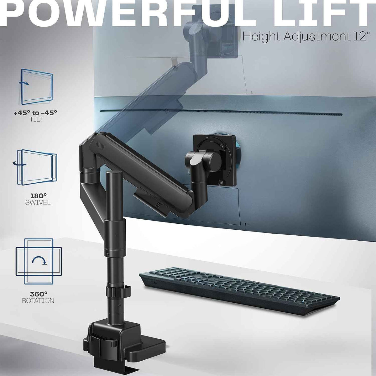 VIVO Heavy Duty Ultrawide Monitor Arm with Pole, 57 inch Screens up to 59.4 lbs, Desk Mount TV and Monitor Stand Designed for Samsung Odyssey Ark, Neo G9, ViewFinity S9, and More, Black, STAND-GT57T