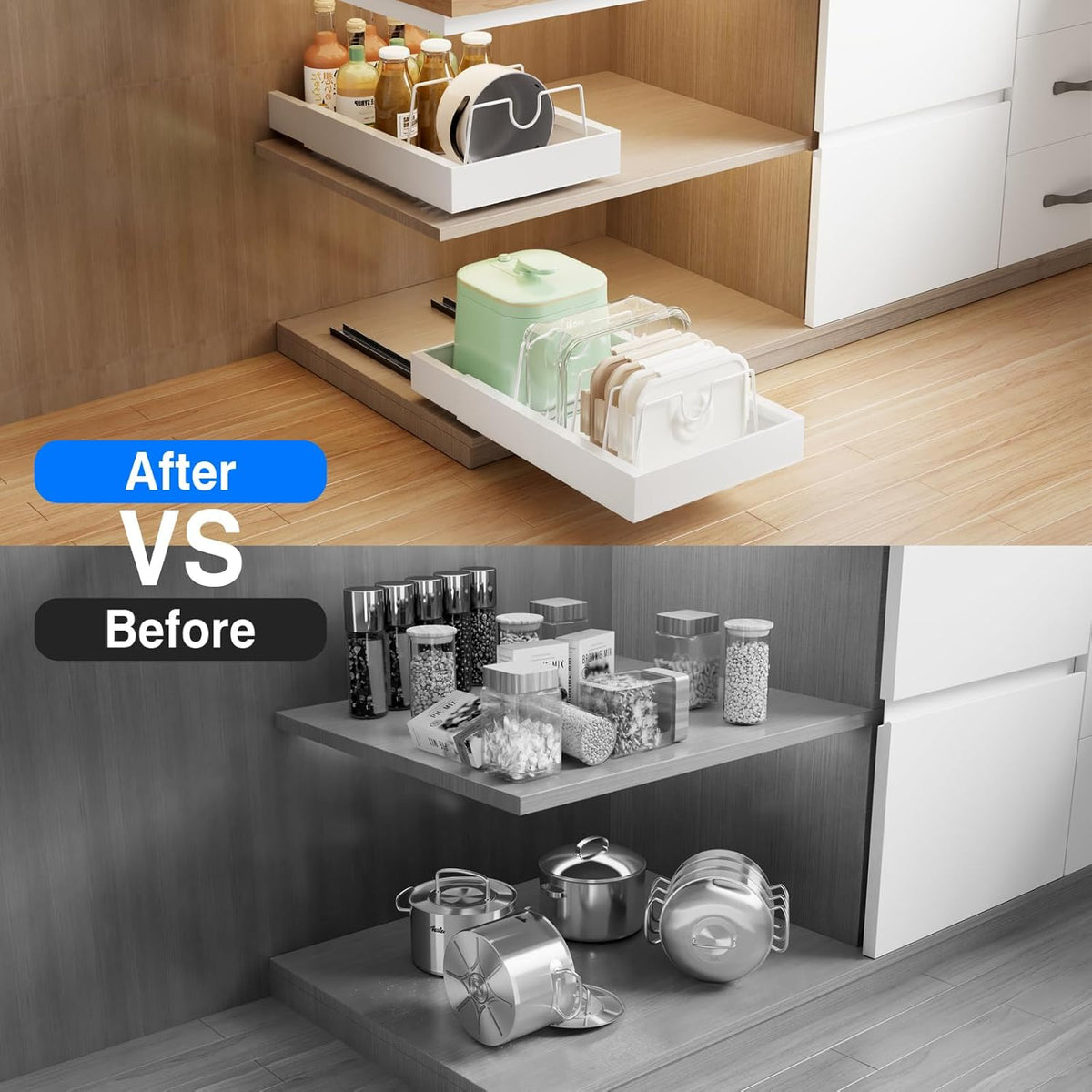 Mustorn 2 Pack Pull Out Cabinet Organizer, 21.8" Deep, White