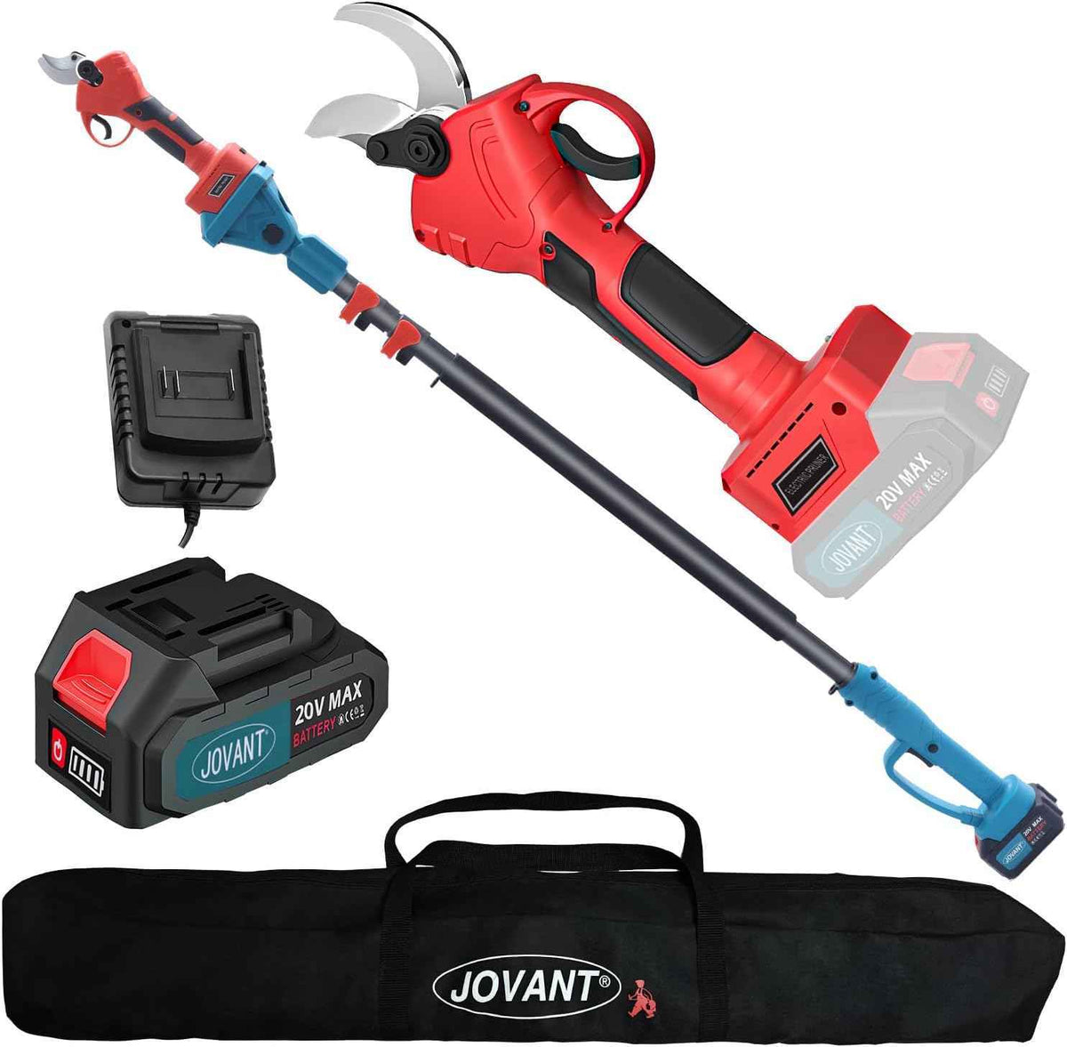 2-in-1 Electric Pruning Shears Cordless with Pole, 20V Cordless Pruning Shears,4.0Ah Battery Operated Pruning Shears, 9.3Ft -Up to 15.3Ft Telescopic Electric Shears for Gardening JOVANT