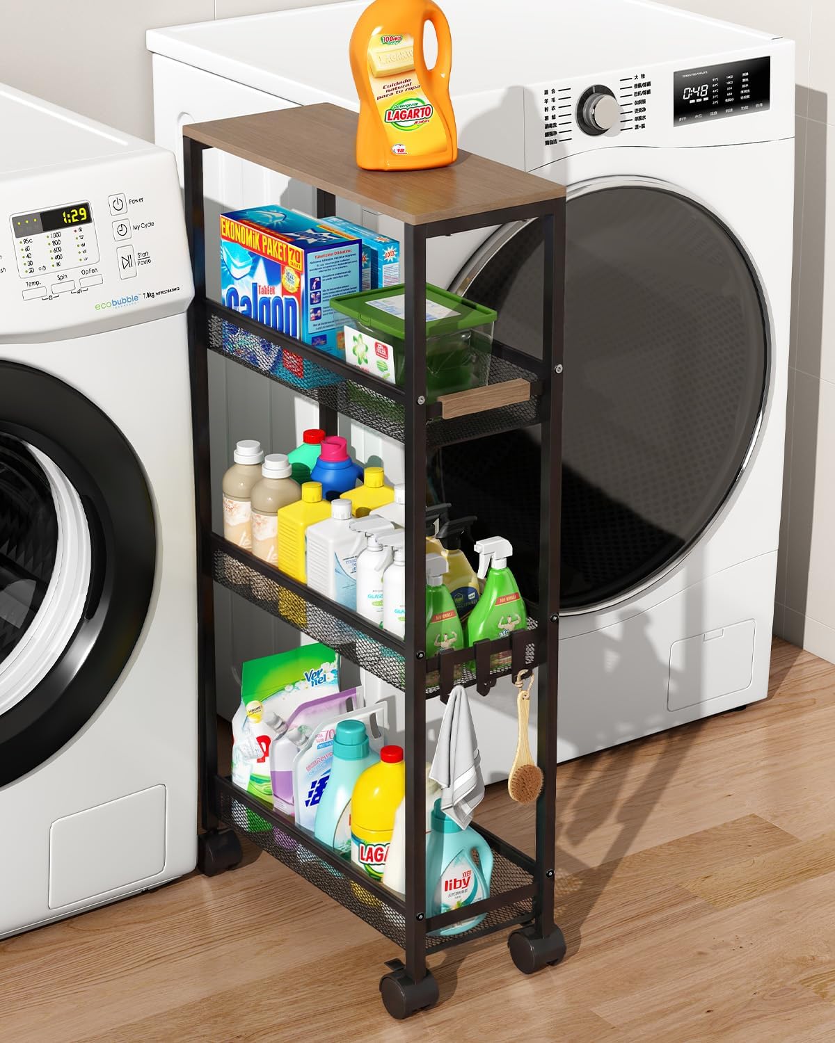 Utility Slim Storage Cart – 4-Tier Rolling Cart with Wheels - Field & Nook