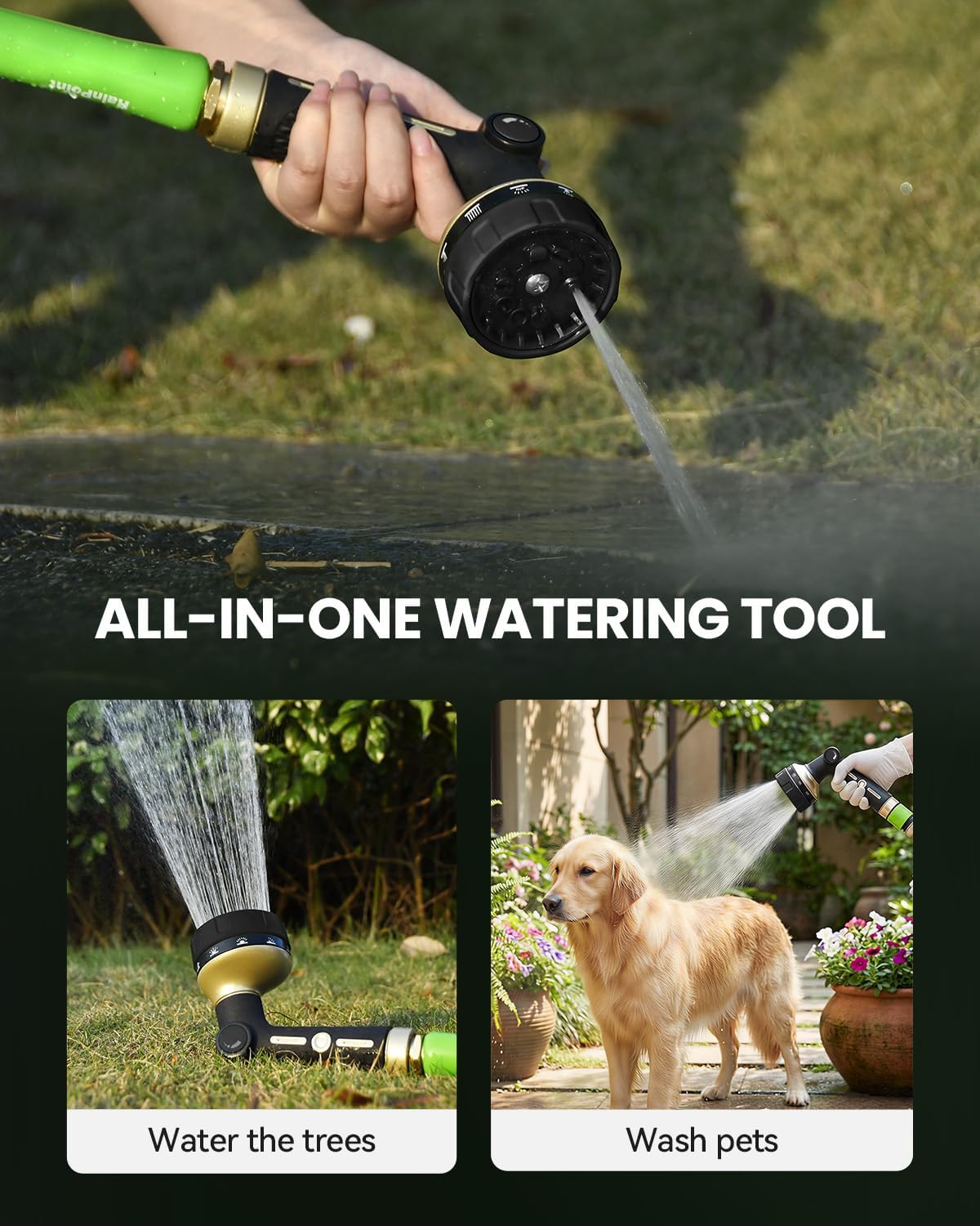 100% Metal 10-Pattern Thumb-Control Hose Nozzle - Field & Nook
