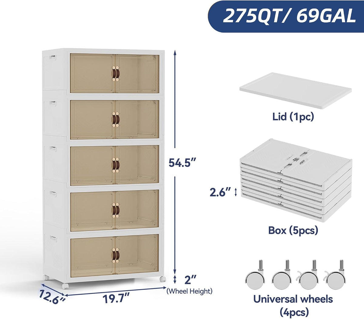 5-Pack Stackable 58-Gallon Storage Cabinets with Doors & Wheels - Field & Nook
