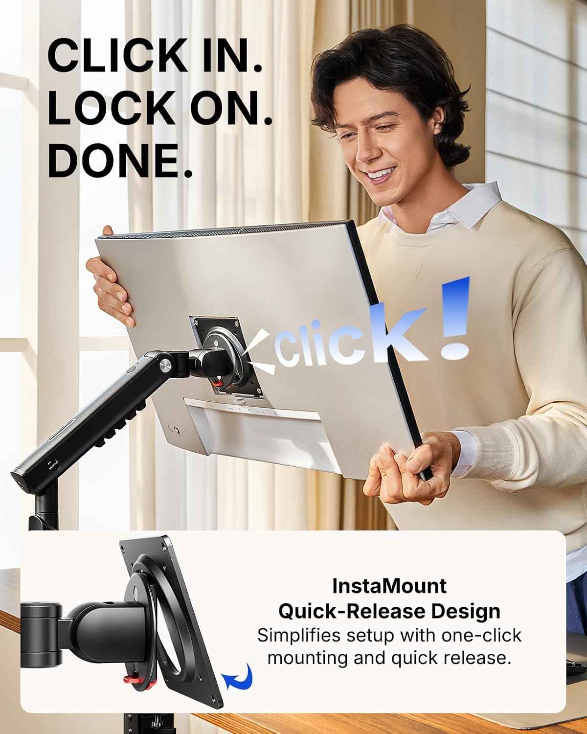 HUANUO FlowLift™ Pro Monitor Arm for 13–32" Screens, MechaSpring Monitor Mount, Fully-Adjustable Monitor Stand with Tilt/Swivel/Rotation, Tool-Free VESA Mount, C-Clamp/Grommet Base, Max Load 19.8 lbs