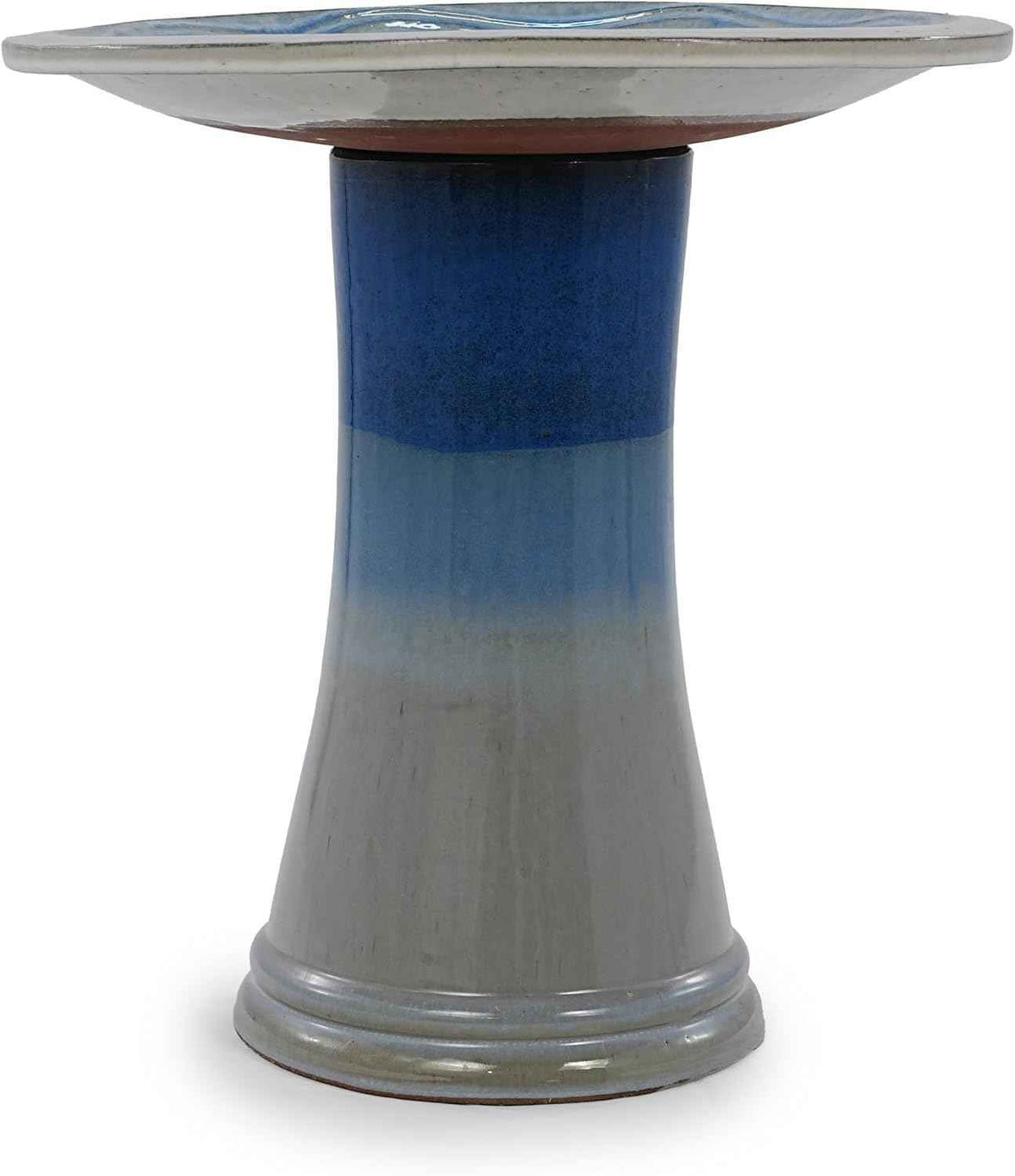 17'' Ceramic Bird Bath for Outside, Elegant Tall Pedestal Birdbath with Blue Ombre Glaze, Lightweight Outdoor Bird Bath with Swirl Pattern for Garden Patio Yard