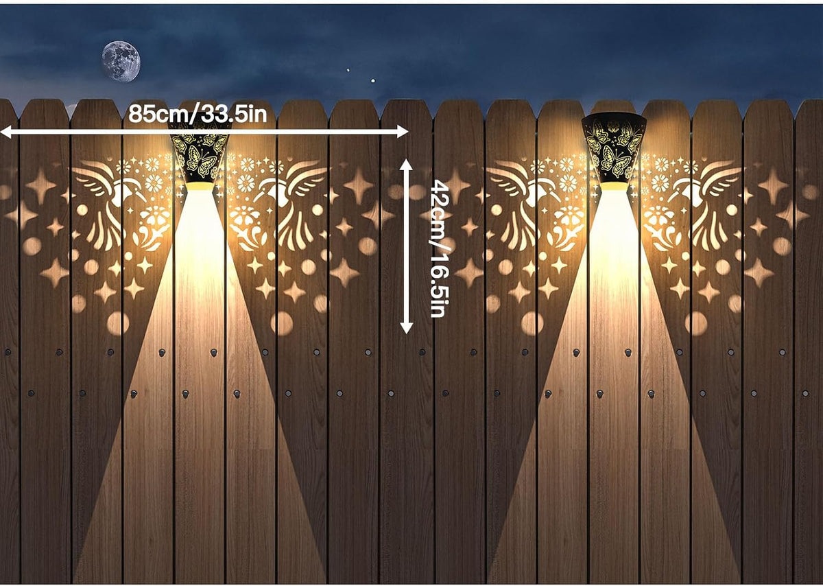 2 Pack Solar Fence Lights Outdoor Wall lihgts Decorations Metal Solar Deck Lights Waterproof LED Solar Powered Step Lights Warm White Light Decorative Lighting for Garden, Front Door, Backyard (metal)